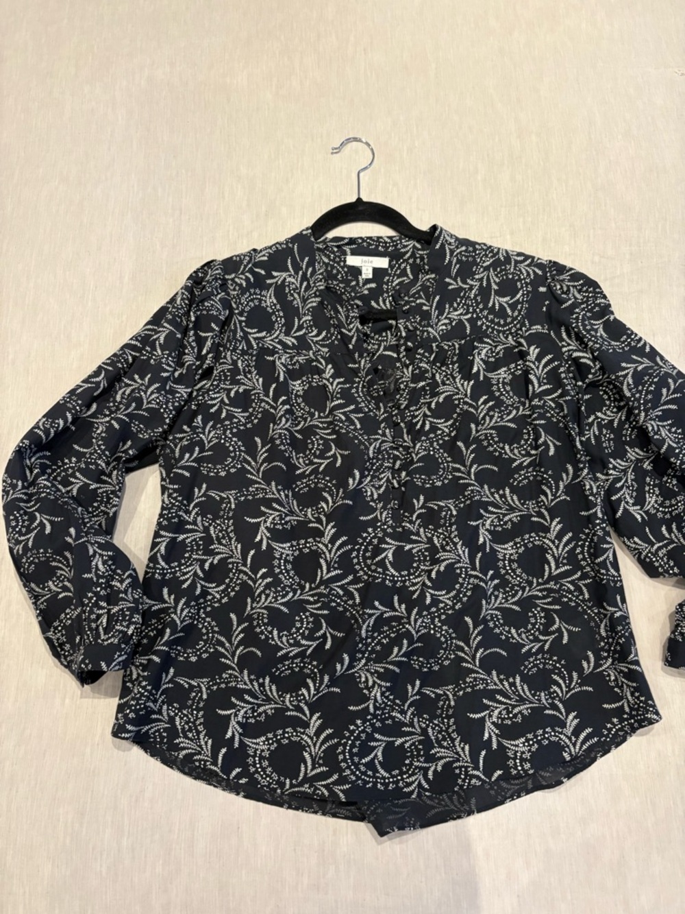 Joie Black and White Botanical Print Long-Sleeve Blouse